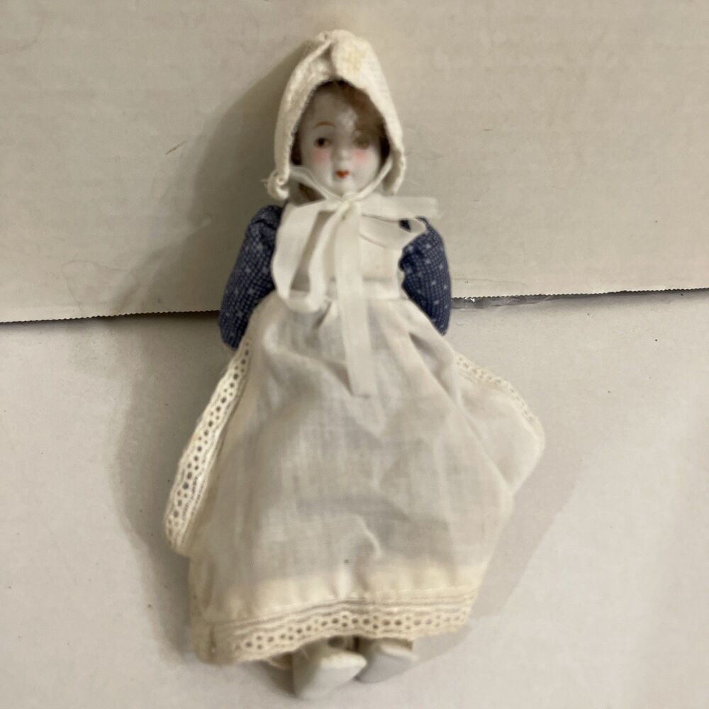 Vtg 7” Porcelain  Head Doll Cloth Body Porcelain Hands & Feet Creepy
